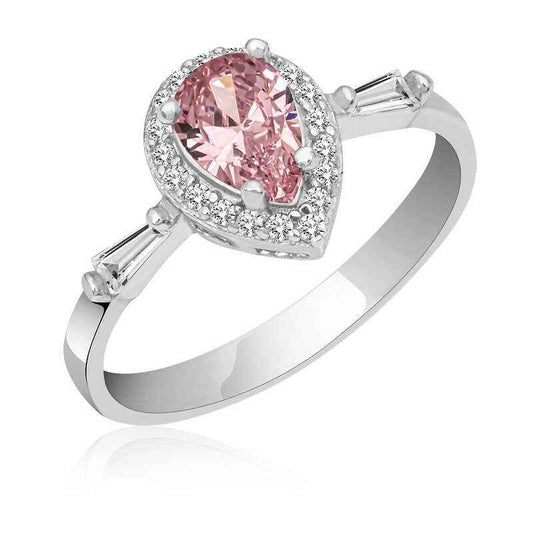 Pink Drop Stone Women's Silver Ring