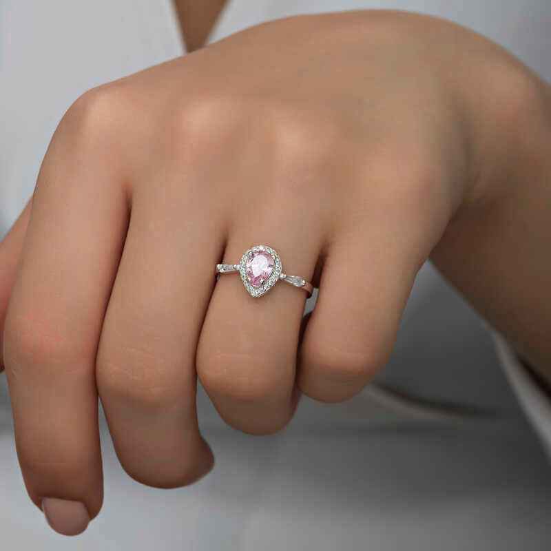 Pink Drop Stone Women's Silver Ring