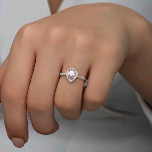 Pink Drop Stone Women's Silver Ring