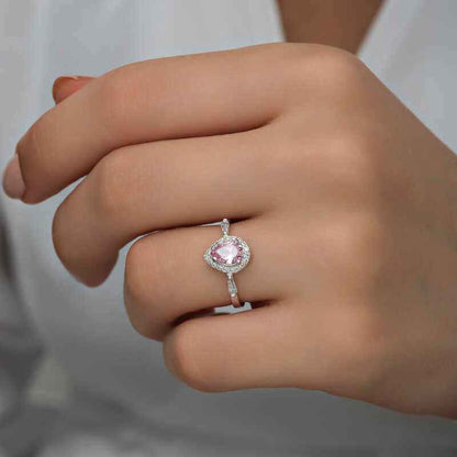 Pink Drop Stone Women's Silver Ring