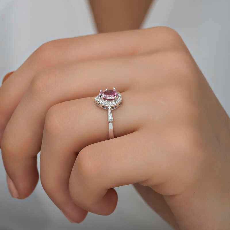 Pink Drop Stone Women's Silver Ring