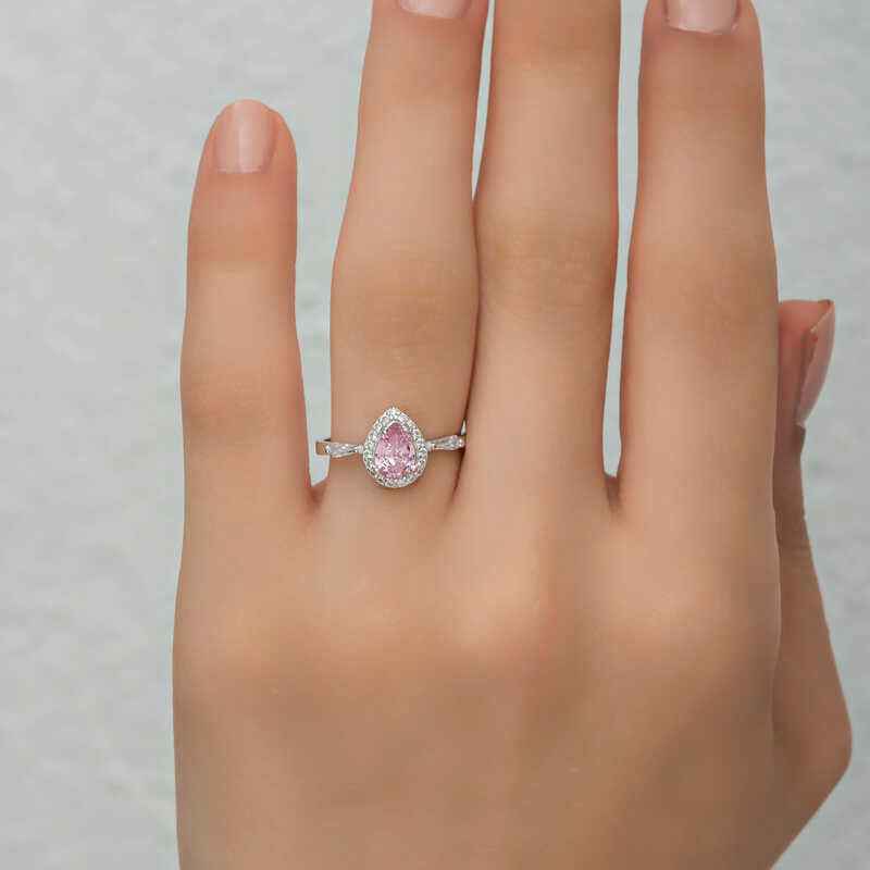 Pink Drop Stone Women's Silver Ring