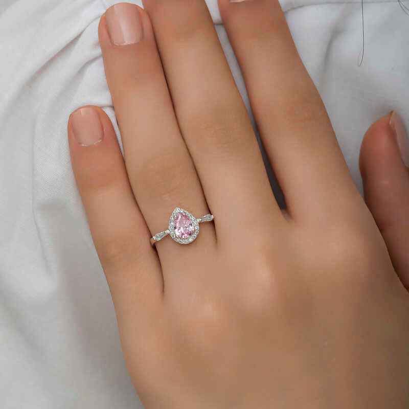 Pink Drop Stone Women's Silver Ring