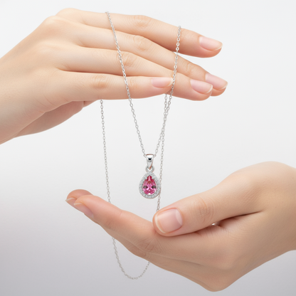 Rosa Tropfen Zirkon Stein Damen Silber Halskette