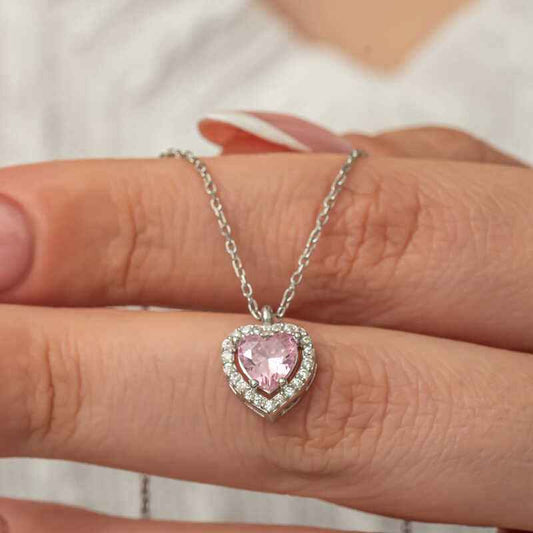 Pink Heart Stone Women's Silver Necklace