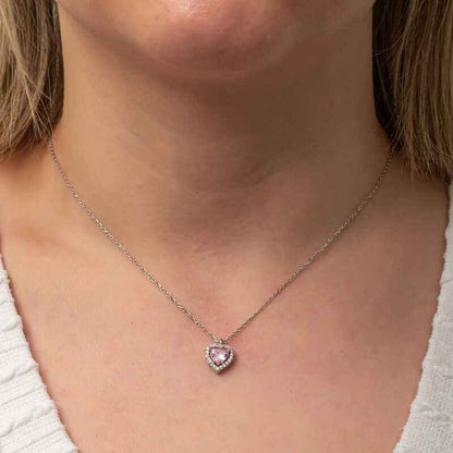 Pink Heart Stone Women's Silver Necklace