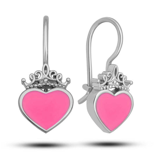 Pink Heart Dangle Children's Silver Earrings