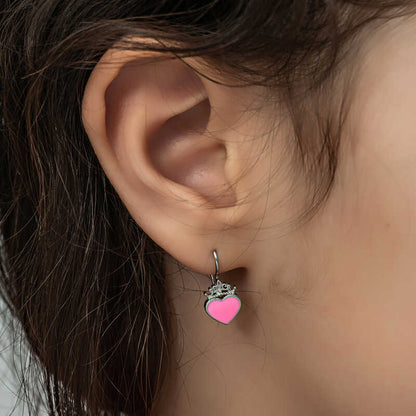 Pink Heart Dangle Children's Silver Earrings