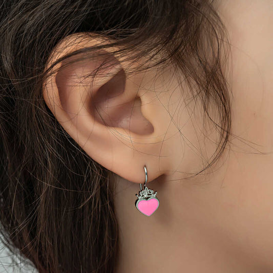 Boucles d'oreilles pendantes en argent pour enfants avec cœur rose