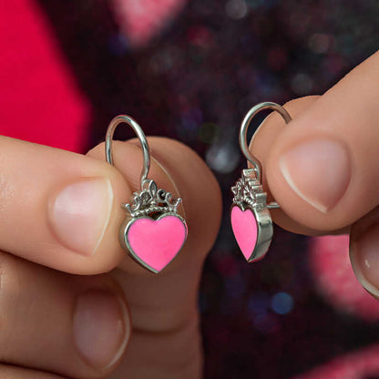 Pink Heart Dangle Children's Silver Earrings
