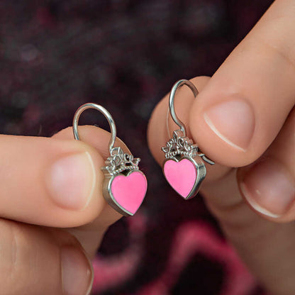 Pink Heart Dangle Children's Silver Earrings