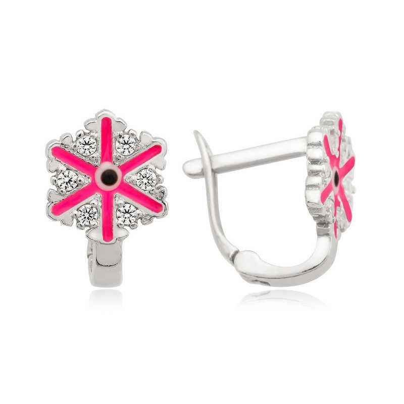 Pink Snowflake Children's Silver Earrings