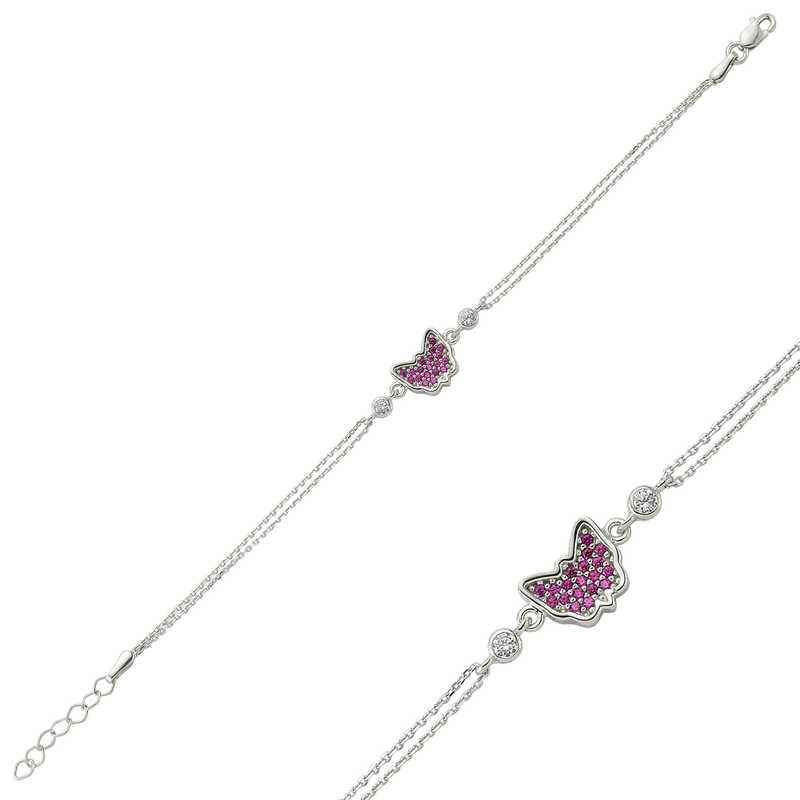 Pink Butterfly Women's Silver Bracelet