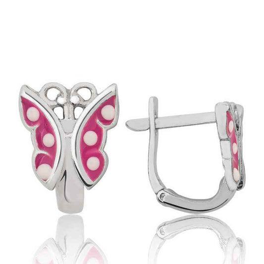Pink Butterfly Children's Silver Earrings
