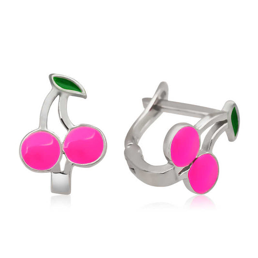 Pink Cherry Children's Silver Earrings
