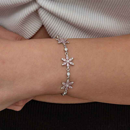 Pink Lotus Flower Women's Silver Bracelet