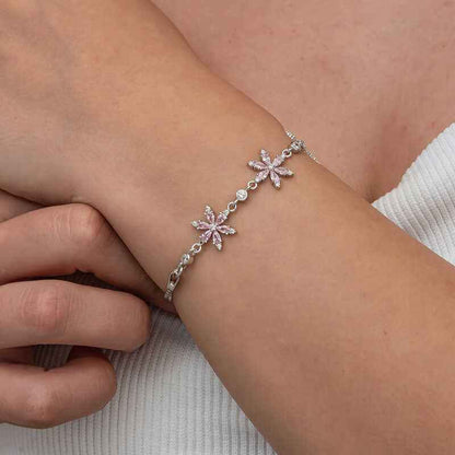 Pink Lotus Flower Women's Silver Bracelet