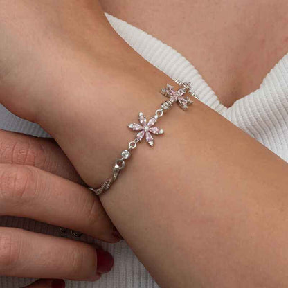 Pink Lotus Flower Women's Silver Bracelet