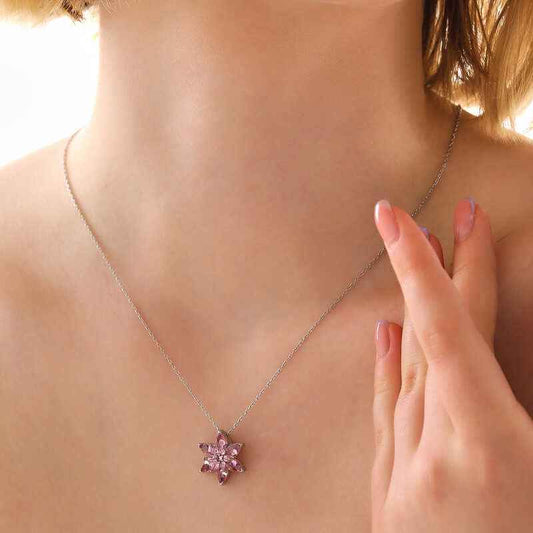 Pink Lotus Flower Silver Pendant