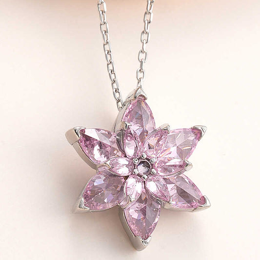 Pink Lotus Flower Silver Necklace
