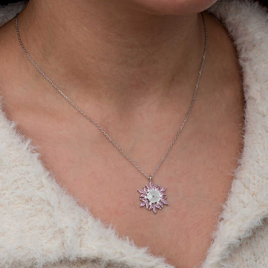 Rosa Lotus Muster Blume Damen Silber Halskette
