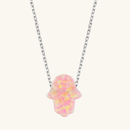 Pink Opal Fatma's Hand Women's Silver Necklace