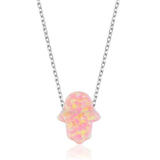 Pink Opal Fatma's Hand Women's Silver Necklace
