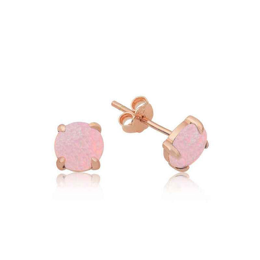 Pink Opal Stone Silver Earrings