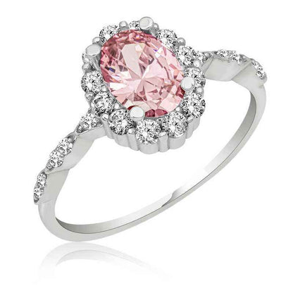 Pink Oval Stone Women's Silver Ring