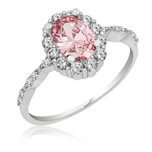 Pink Oval Stone Women's Silver Ring