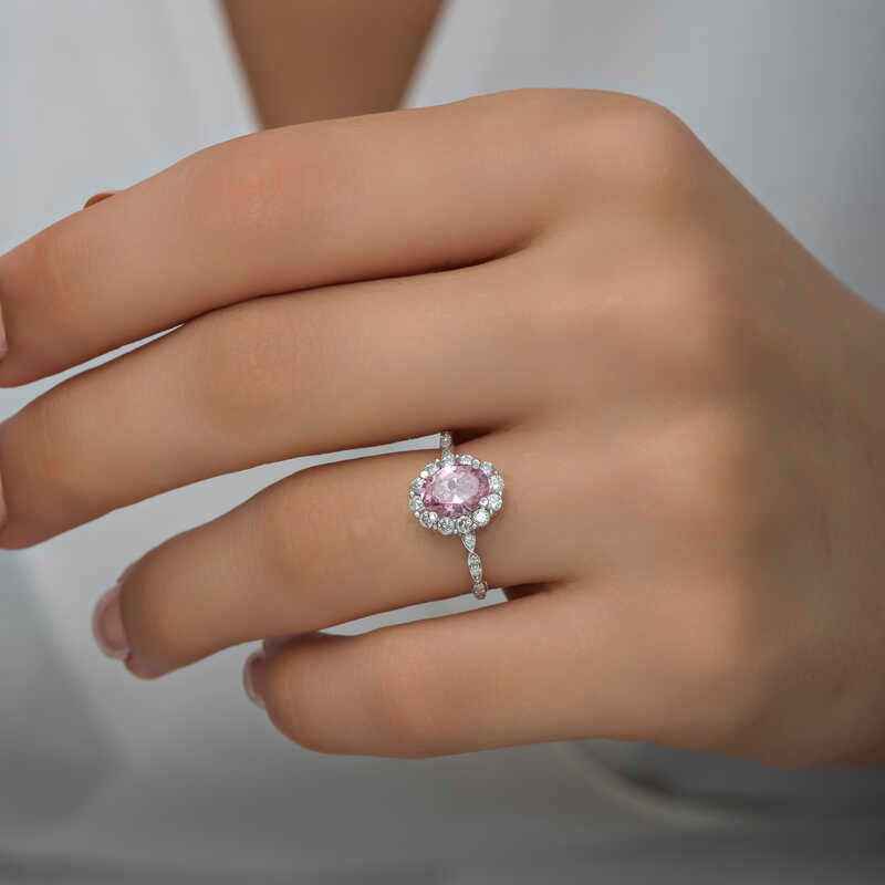 Pink Oval Stone Women's Silver Ring