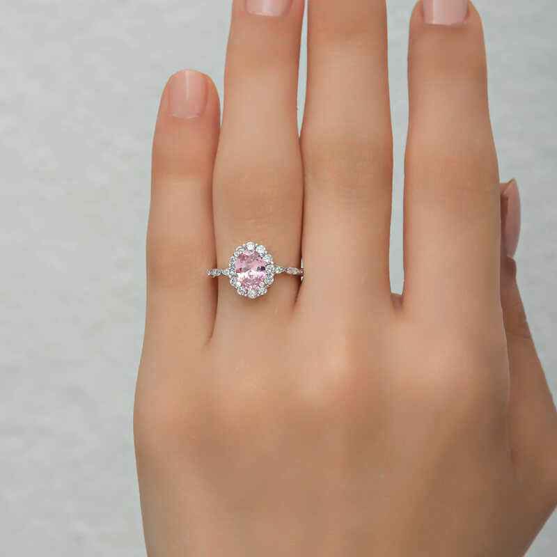 Pink Oval Stone Women's Silver Ring