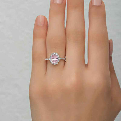 Pink Oval Stone Women's Silver Ring