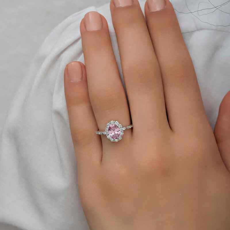 Pink Oval Stone Women's Silver Ring