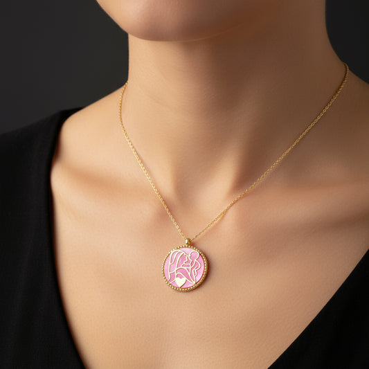 Vergoldete rosa Perlmutt Stein Mutter Kind Liebe Silber Halskette
