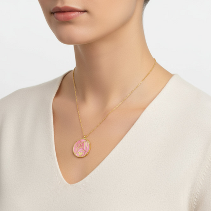 Vergoldete rosa Perlmutt Stein Mutter Kind Liebe Silber Halskette