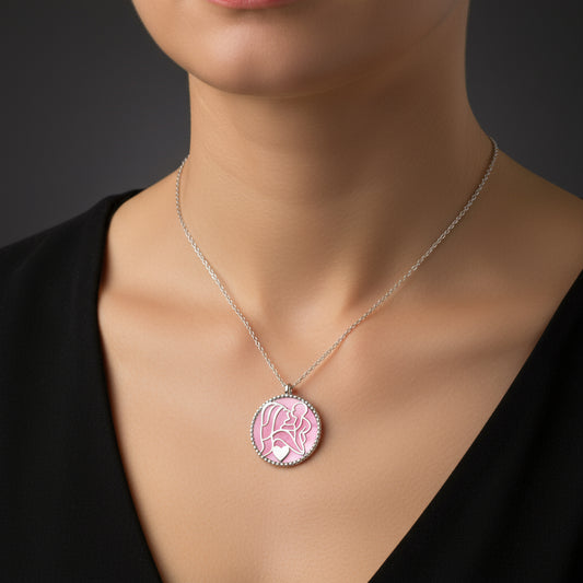 Rosa Perlmutt Stein Mutter Kind Liebe Silber Halskette