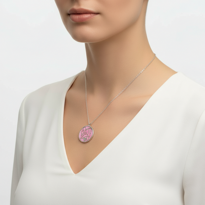 Rosa Perlmutt Stein Mutter Kind Liebe Silber Halskette