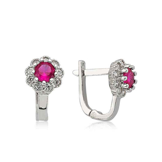 Pink Stone Flower Silver Earring
