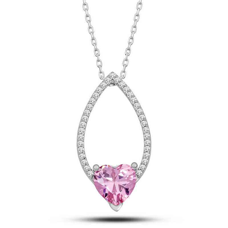 Pink Stone Heart Women's Silver Pendant