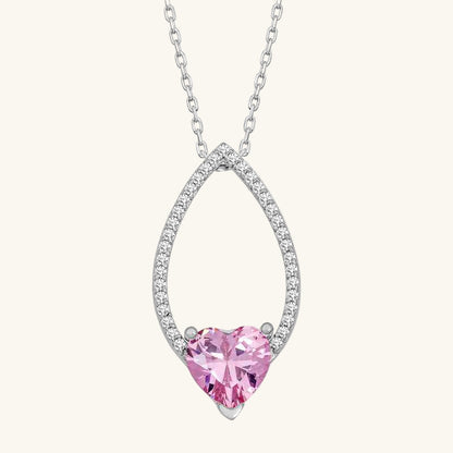 Pink Stone Heart Women's Silver Pendant