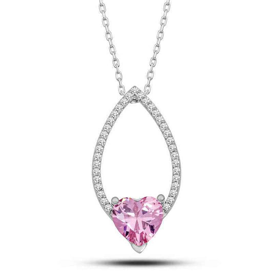 Pink Stone Heart Women's Silver Pendant