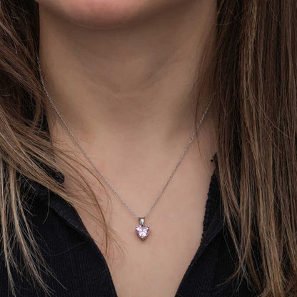 Pink Stone Heart Women's Silver Necklace