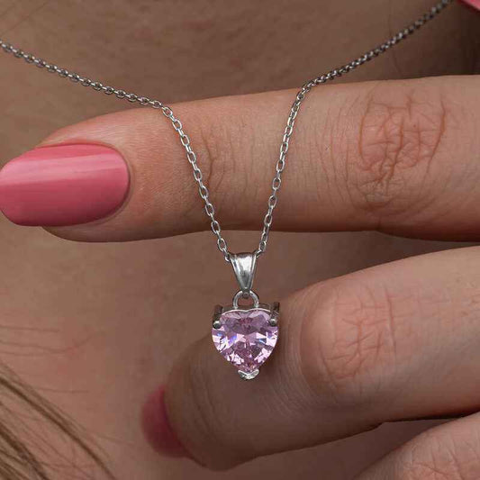 Pink Stone Heart Women's Silver Necklace