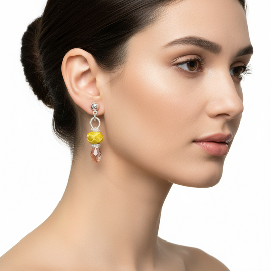 Pink Stone Kazaz Wire Art Knit Women's Silver Earrings