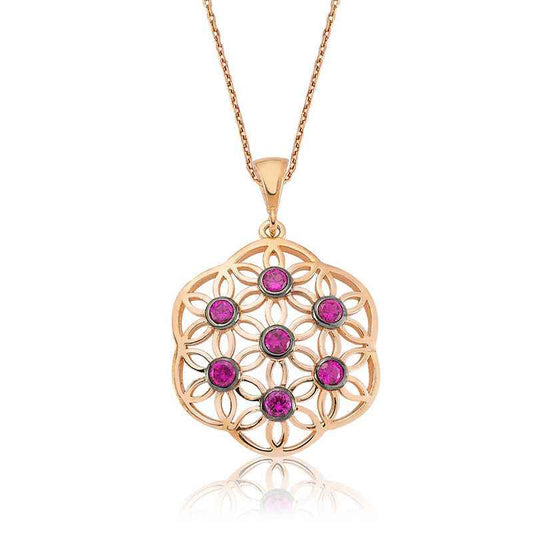 Pink Flower of Life Women's Silver Necklace