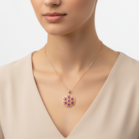 Collier en argent pour femme Fleur de vie rose