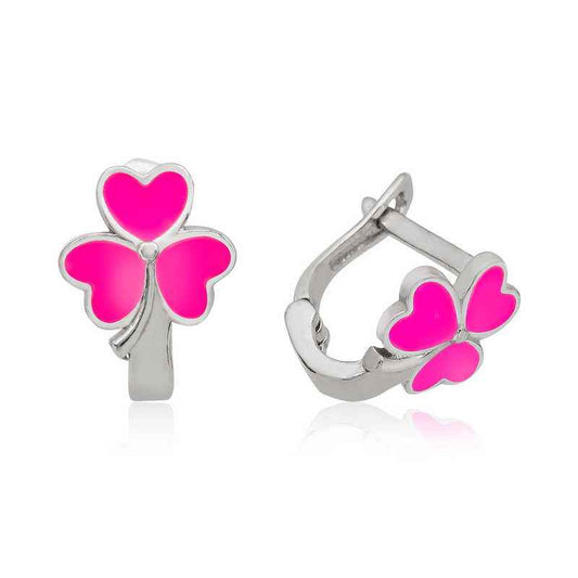 Pink Clover Children's Silver Earrings