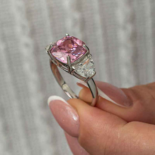 Pink Zircon Stone Women's Silver Ring