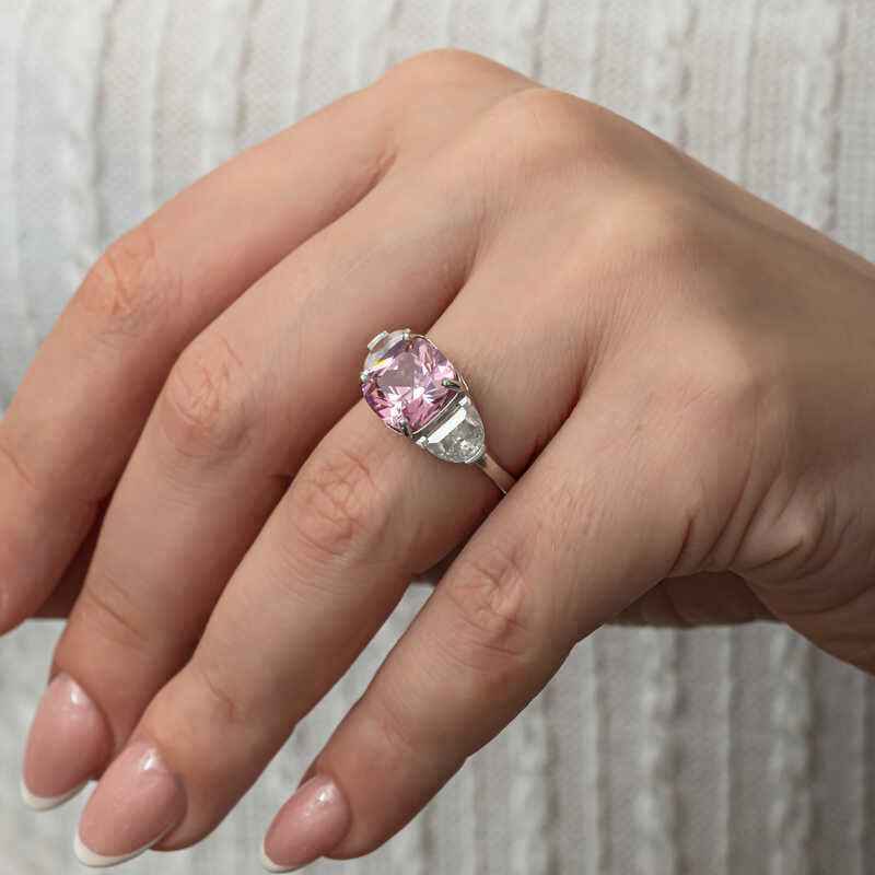 Pink Zircon Stone Women's Silver Ring